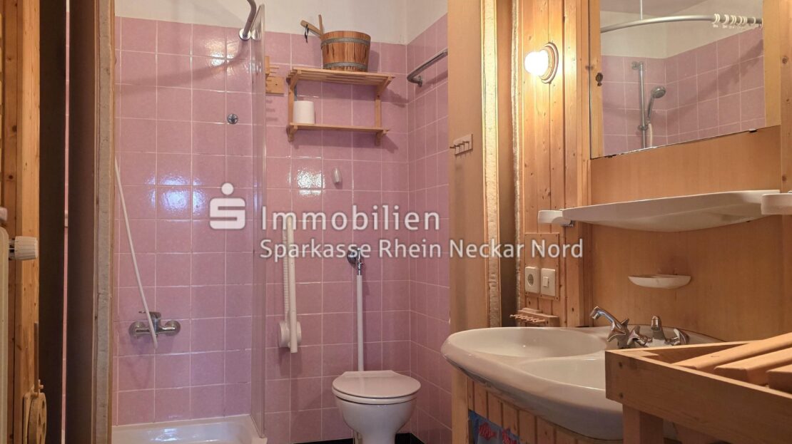 Blick ins Bad im Obergeschoss mit Dusche