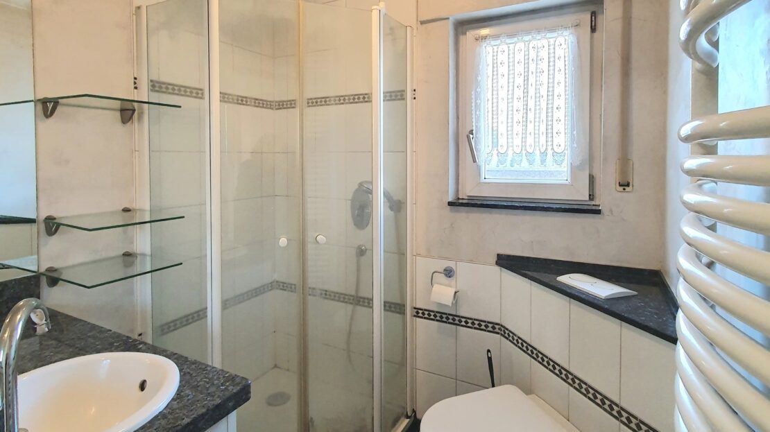Blick ins Duschbad mit WC