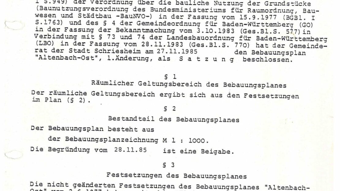 Satzung über B-Plan, 1. Änderung